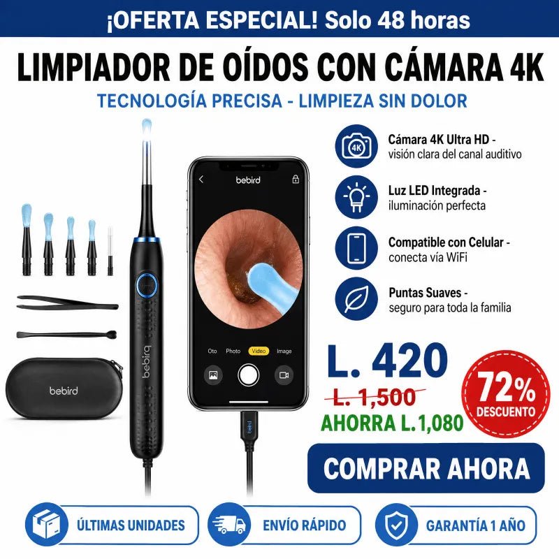 LIMPIADOR DE OÍDOS CON CÁMARA 4K Y LUZ LED GARANTÍA Y CERTIFICACIÓN - Inversiones Alkosto
